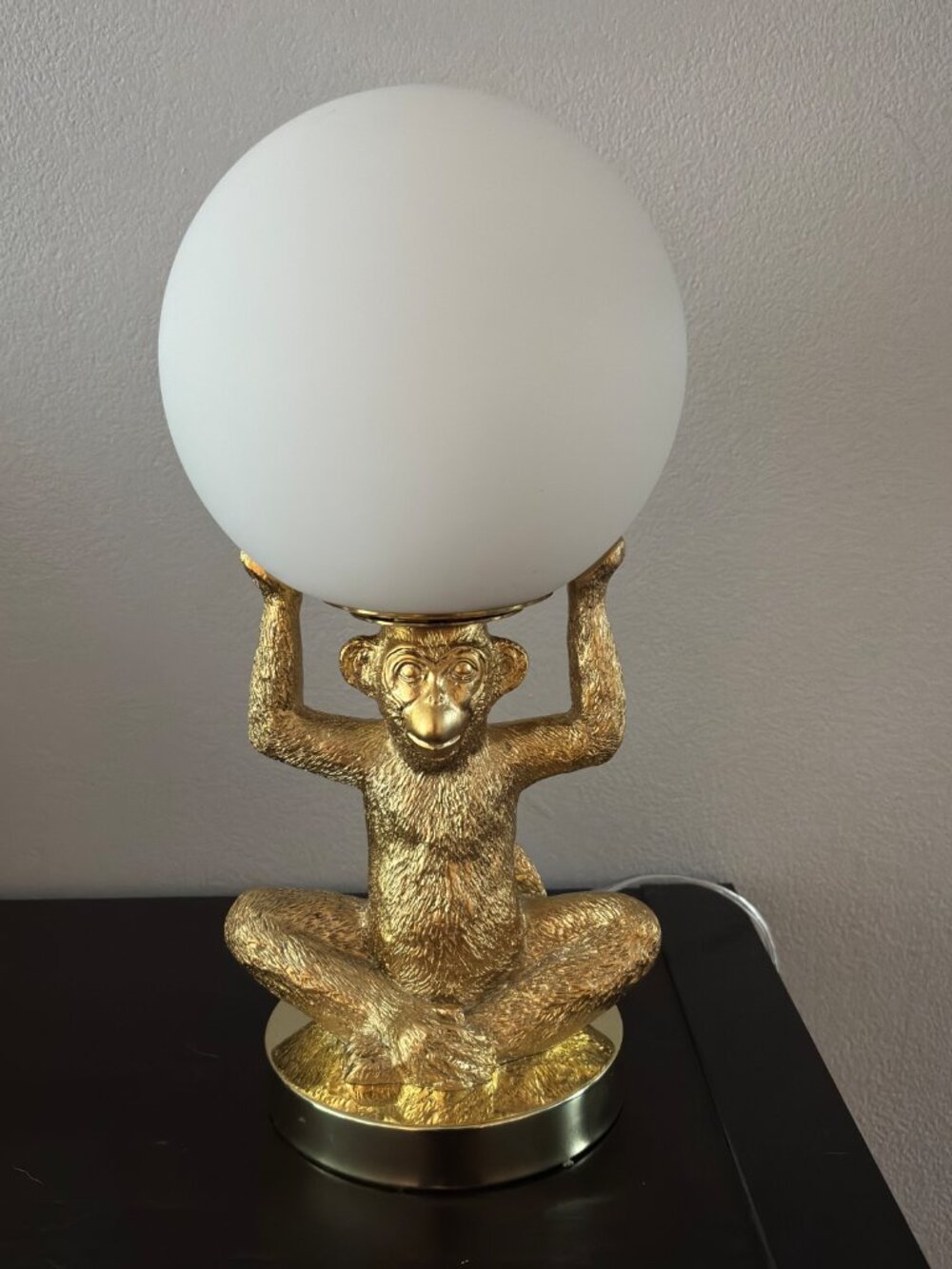 14" Gold Monkey Flickering Flame Lamp Table Desk Shelf Bookcase